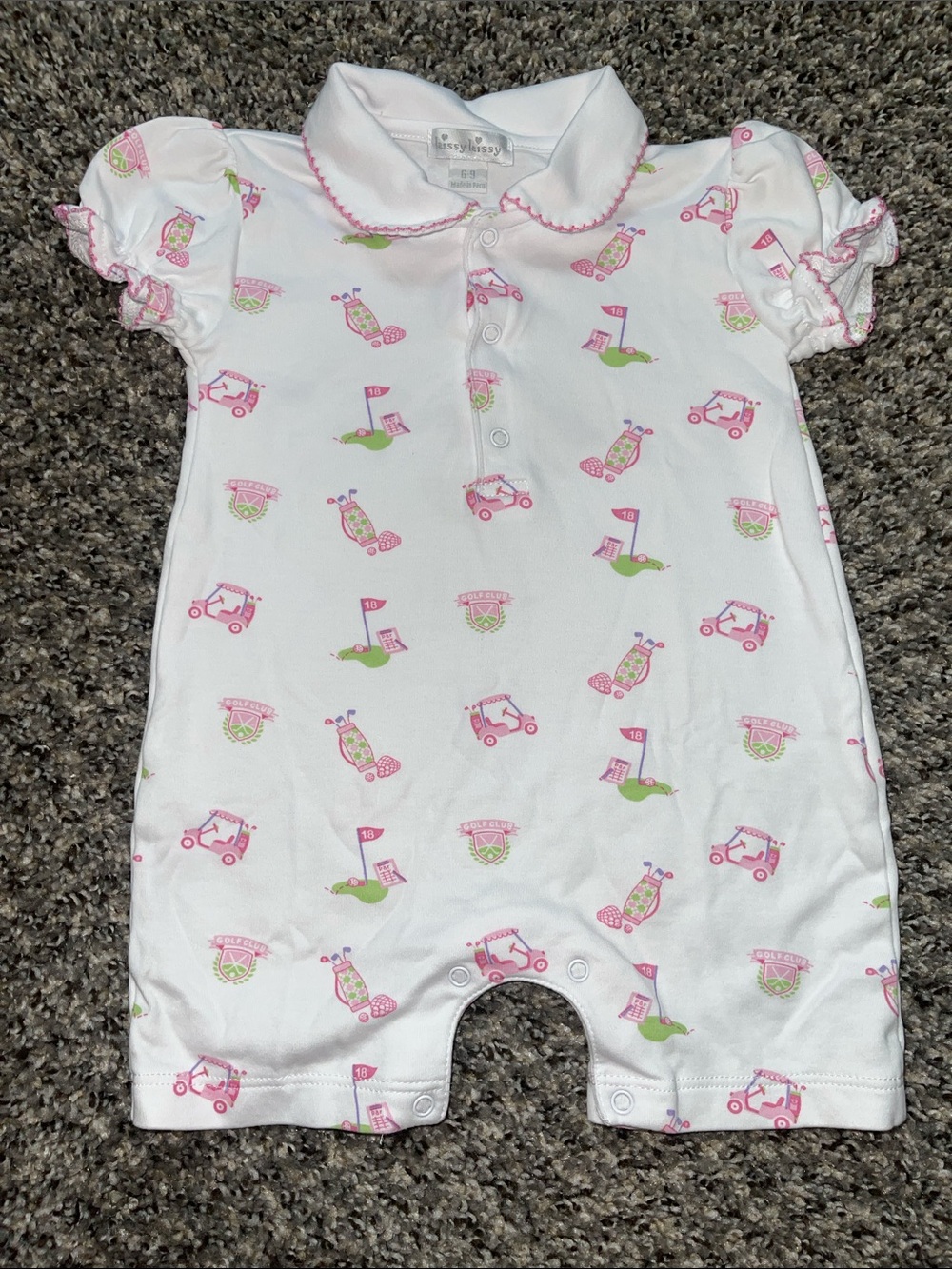 Kissy Kissy Pink & White Golf Print Baby One-Piece - Size 6-9 months